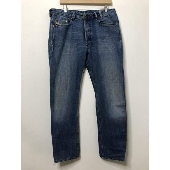 Diesel Industry Zhavee Mens 33x29 Blue Denim Jeans Button Fly Straight Leg - Picture 9 of 11